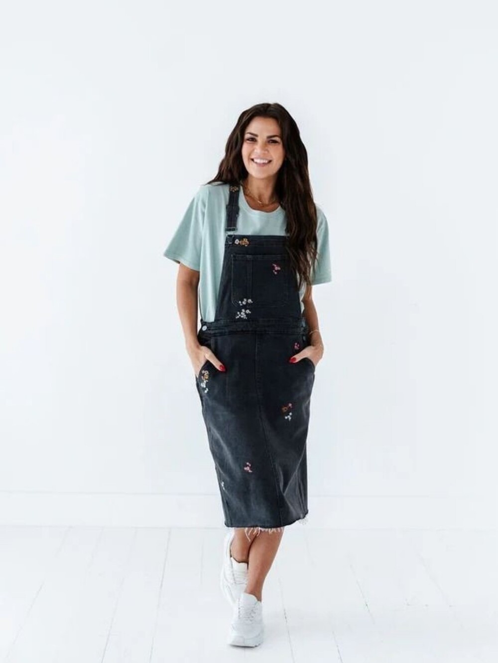 Charcoal Embroidered Denim Overall Skirt - Picture 7 of 14